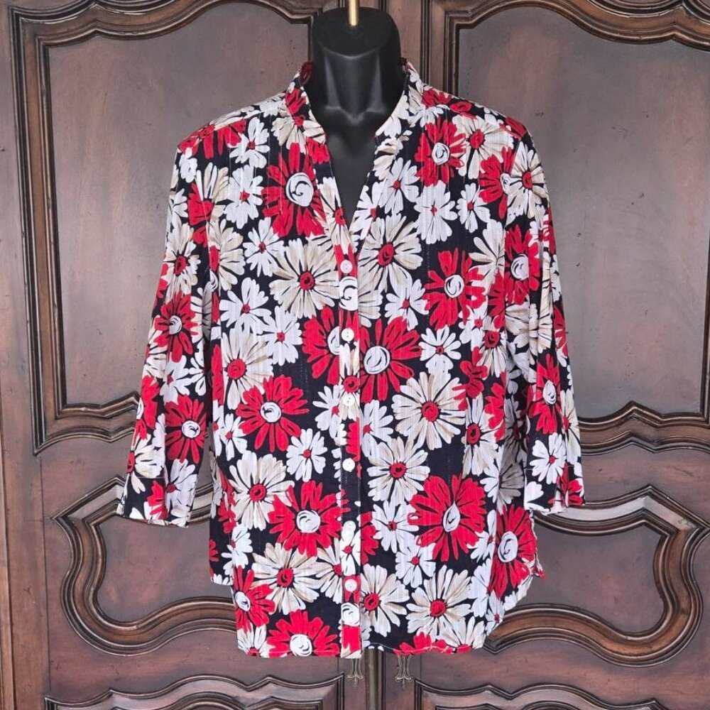 ALFRED DUNNER FLORAL BUTTON UP SIZE 20W MOCK COLLAR